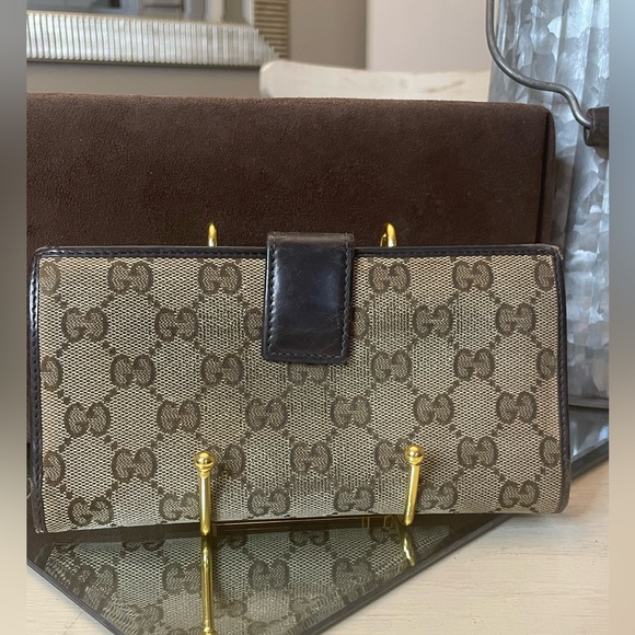 Gucci Canvas and Brown Leather Long Wallet - Picture 3 of 13
